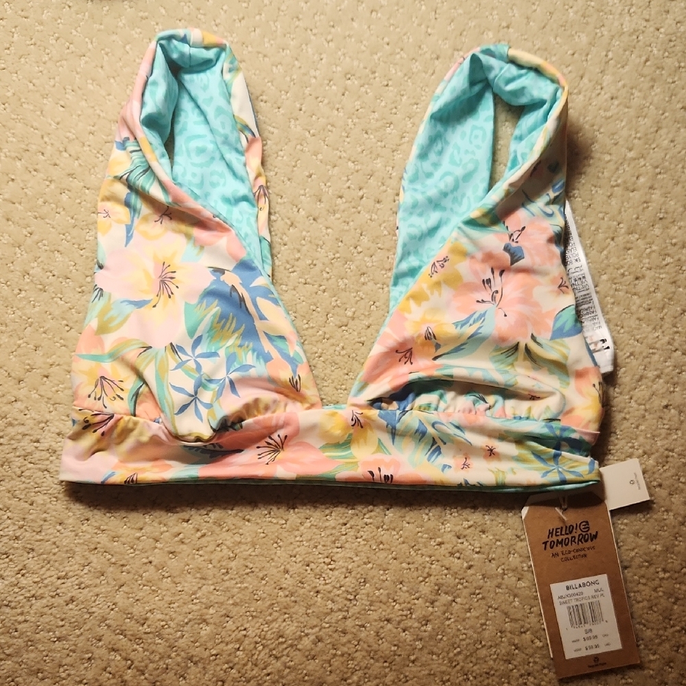 Billa Bong Reverse Me Floral Bikini Top with Tropical Print Size Small